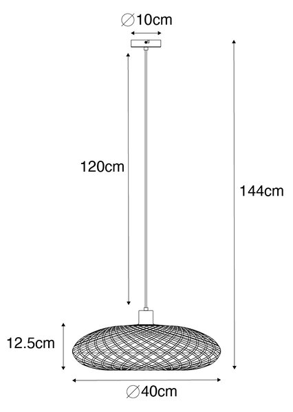 Lampada a sospensione orientale in bambù nero 40 cm - Ostrava