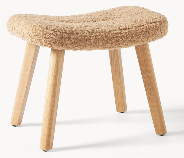 Sgabello imbottito in teddy con gambe in legno Wing