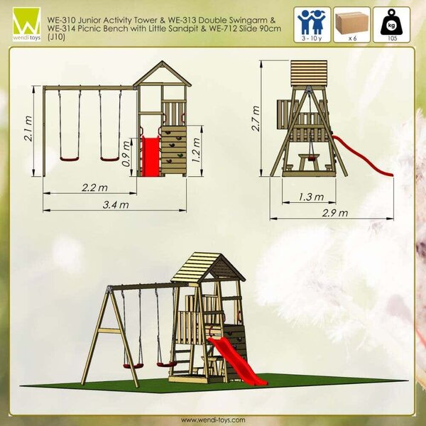 Wendi Toys Torre giochi Flamingo in legno Pavimento incluso Tetto a due falde