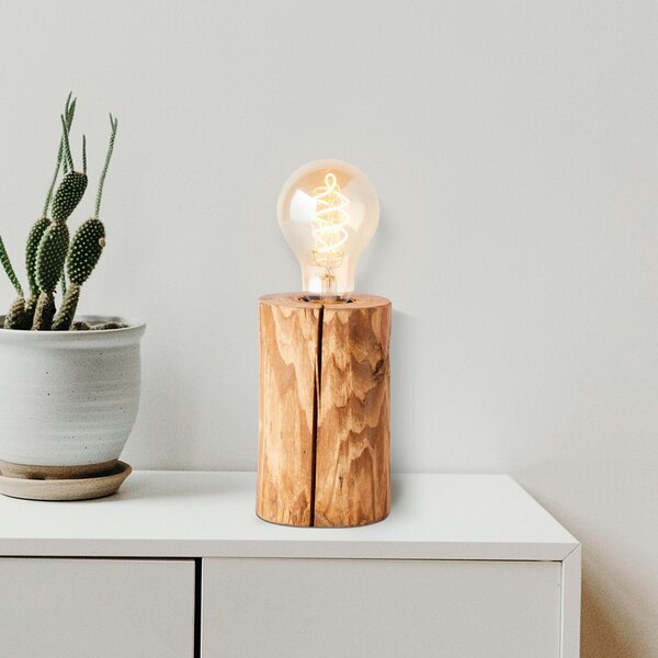 Lampada da tavolo, altezza 15 cm, Ø 10 cm, E27, max. 25 W, interruttore, legno