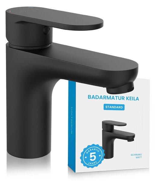 Rubinetto da bagno Bächlein dal design classico, miscelatore monocomando con cartuccia in Vetroceramica di lunga durata e set di installazione, miscelatore da bagno nero