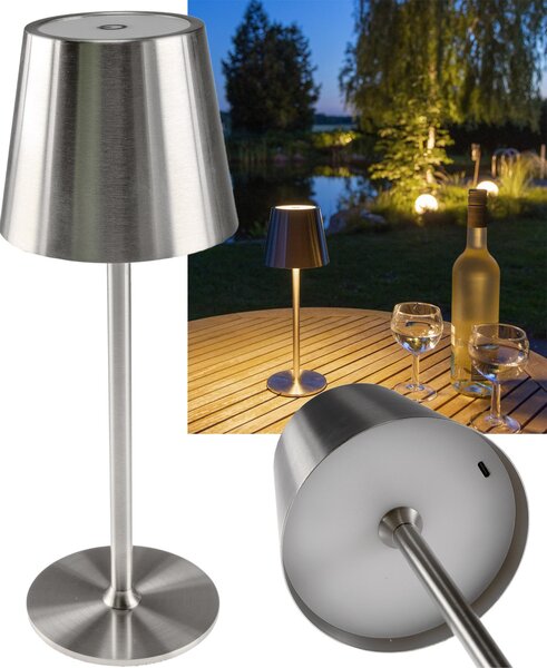 ChiliTec lampada da tavolo a batteria dimmerabile USB ricaricabile acciaio inox argento