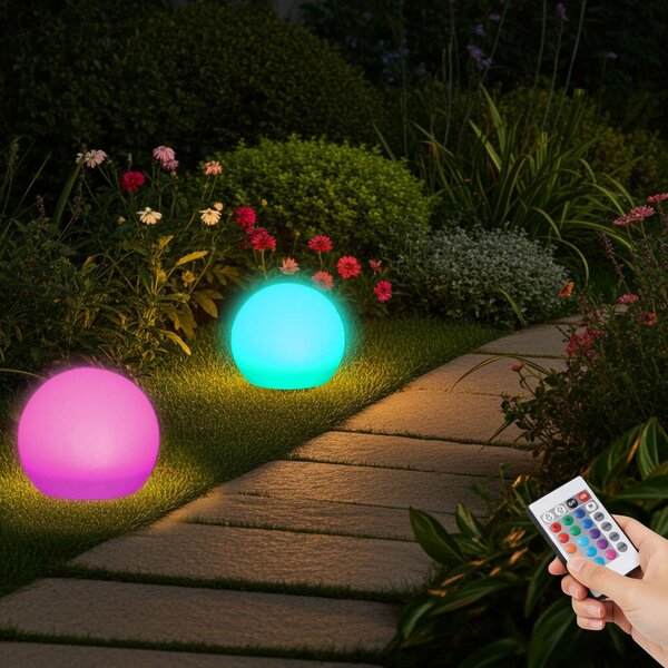 Sfera luminosa a LED solare, diametro 30 cm, RGBW con telecomando, 60 lumen, grado di protezione IP67. Sfera luminosa a cambio colore per giardino e terrazza, resistente alle intemperie e senza fili