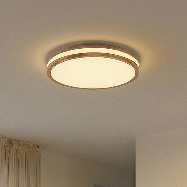 Plafoniera soffitto Emiva Lindby, dimmerabile, Legno chiaro, Soggiorno / Sala da pranzo, Legno, Moderno, Plafoniera
