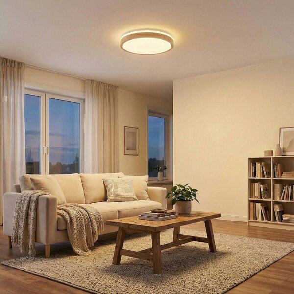 Plafoniera a LED Emiva Lindby, dimmerabile, Legno chiaro, Soggiorno / Sala da pranzo, Legno, Moderno, Plafoniera LED