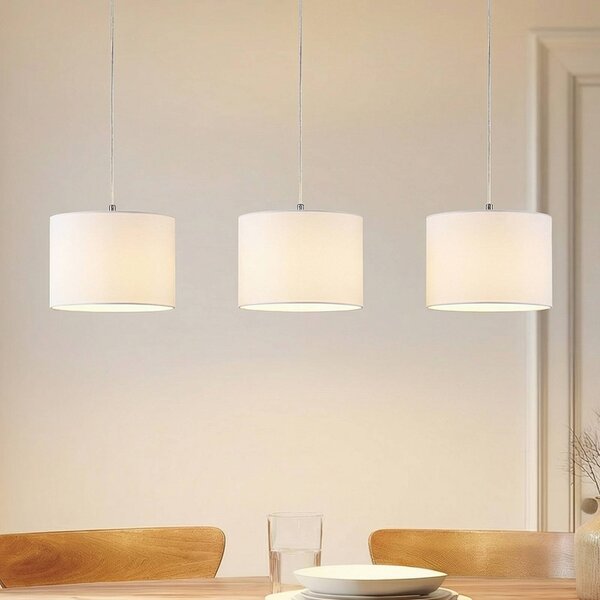 Lampada a sospensione Imarin Lindby, dimmerabile, Legno chiaro, Soggiorno / Sala da pranzo, Tessuto / Stoffa / Seta, Moderno, Lampada a sospensione