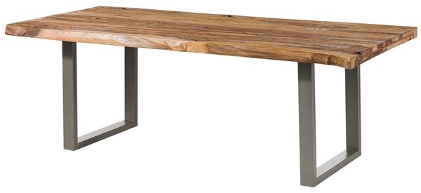 MASSIVMOEBEL24 | FREEFORM 5 tavolo da pranzo in legno di sheesham - sabbiato natur / gambe in ferro U argento matt 260x100