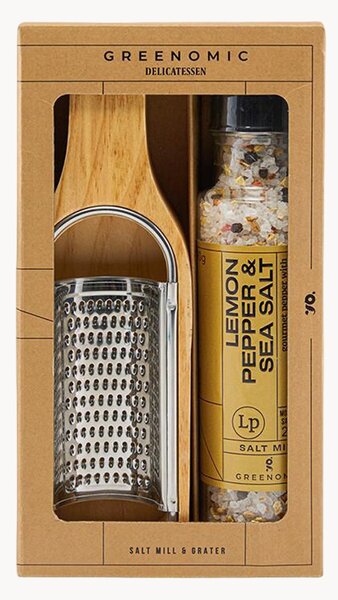 Set regalo limone, pepe e sale marino con grattugia Greenomic
