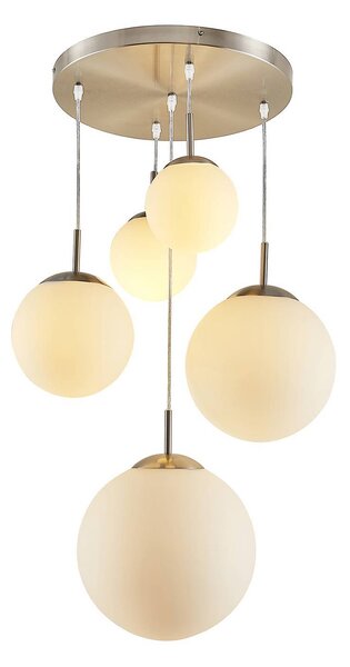 Lindby lampada a sospensione Heleska, bianco, vetro, 5 luci, Ø 50 cm