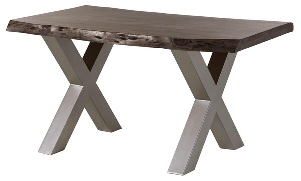 MASSIVMOEBEL24 | Tavolo da pranzo in legno acacia - laccato grigio/ ferro X - argento mat 160x90x77 FREEFORM 5