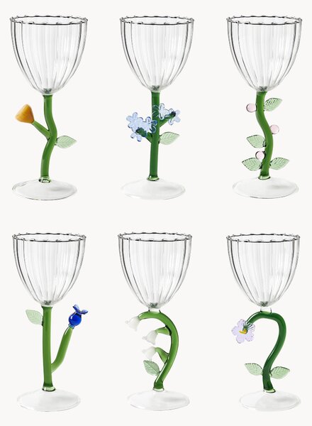 Set 6 bicchieri vino in vetro borosilicato fatti a mano Botanica
