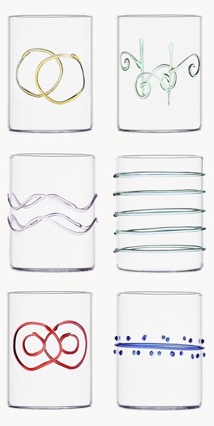 Set di 6 bicchieri acqua in vetro borosilicato fatti a mano Deco' Arlecchino