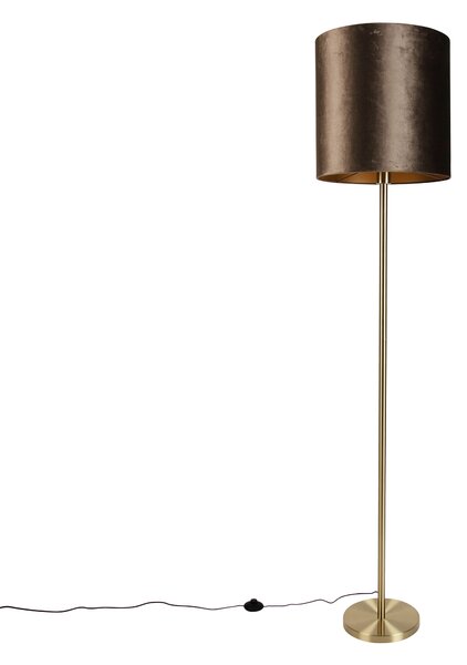 Lampada da terra ottone con paralume in velluto marrone 40 cm - Simplo