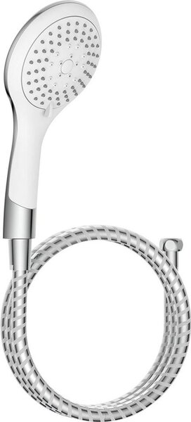 Set doccia BROADWAY, soffione con tubo flessibile, soffione con 5 modalità di getto, cromo/bianco