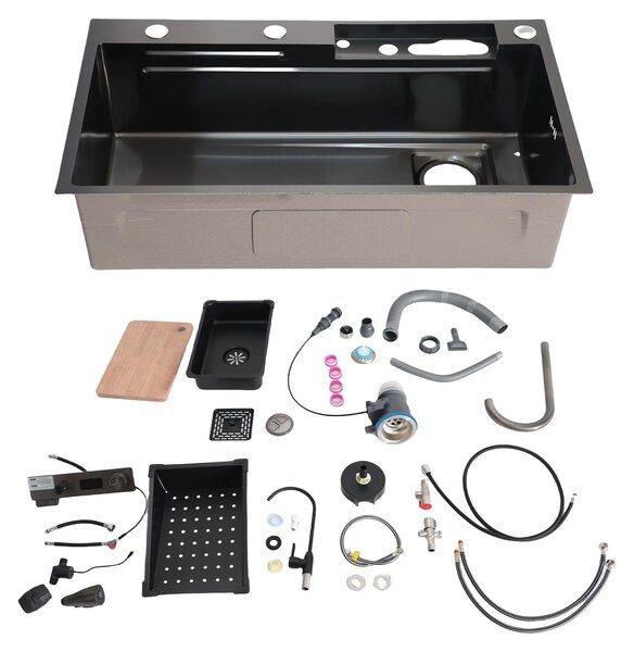 Rubinetto da cucina in acciaio inossidabile spazzolato con display digitale - Montaggio a 1 foro - Adatto per lavelli a una vasca - Grande capacità - Acciaio inossidabile - Ideale per cucine familiari