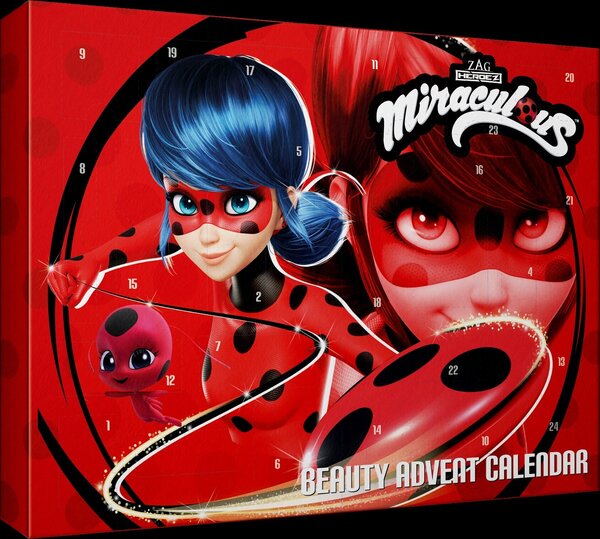 Miraculous - Il calendario dell'Avvento di bellezza preferito da Marinette, calendario dell'Avvento con prodotti di trucco e cosmetici, calendario di Natale con Lady Bug e Cat