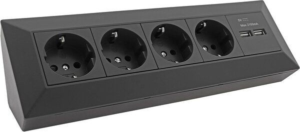 Multipresa CHILITEC 23119, a 4 prese, con 2 porte USB, 16 A/250 V~, nera