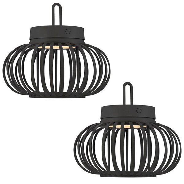 Lampada da tavolo/a sospensione a LED con batteria ricaricabile, 2 luci, nera, dimmer a sfioramento, diametro 25 cm