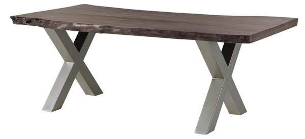 MASSIVMOEBEL24 | Tavolo da pranzo in legno acacia - laccato grigio/ ferro X - argento mat 200x90x77 FREEFORM 5