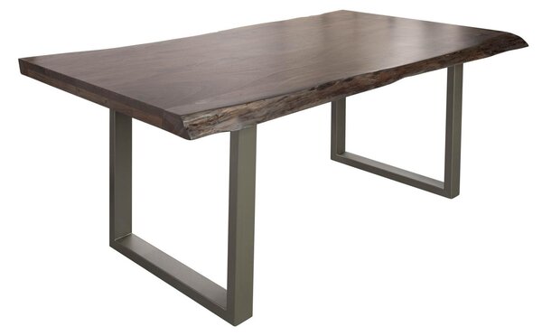 MASSIVMOEBEL24 | FREEFORM 5 Tavolo da pranzo in legno di acacia - laccato grigio / gambe in ferro - argento mat 200x100x77