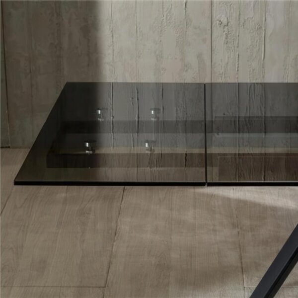 Tavolo Allungabile, In Vetro Temperato ad alto spessore 1 cm, SMOKEY Dimensioni 90x160 Max 240 x h 76 cm, peso kg 85 Fino a 10 persone Top nero fum�