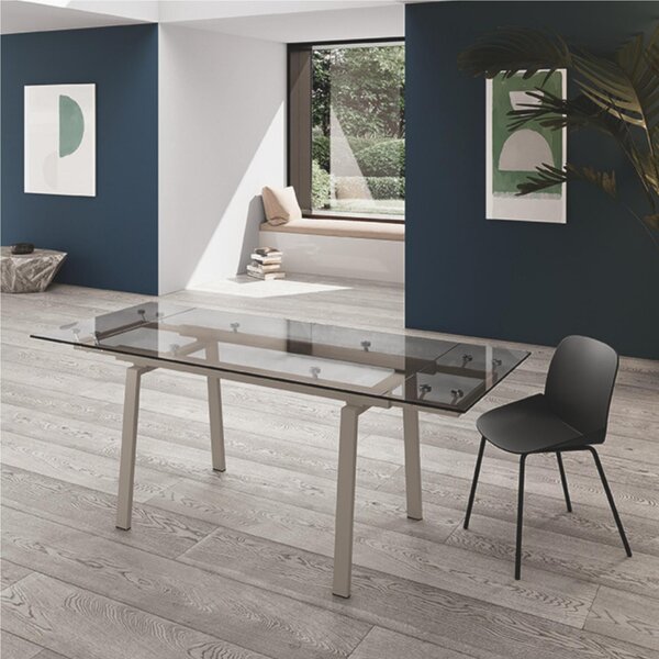 Tavolo Allungabile, In Vetro Temperato ad alto spessore 1 cm, TOMMY Dimensioni 90x140 Max 200 x h 76 cm, peso kg 63 Fino a 8 persone Top Trasparente