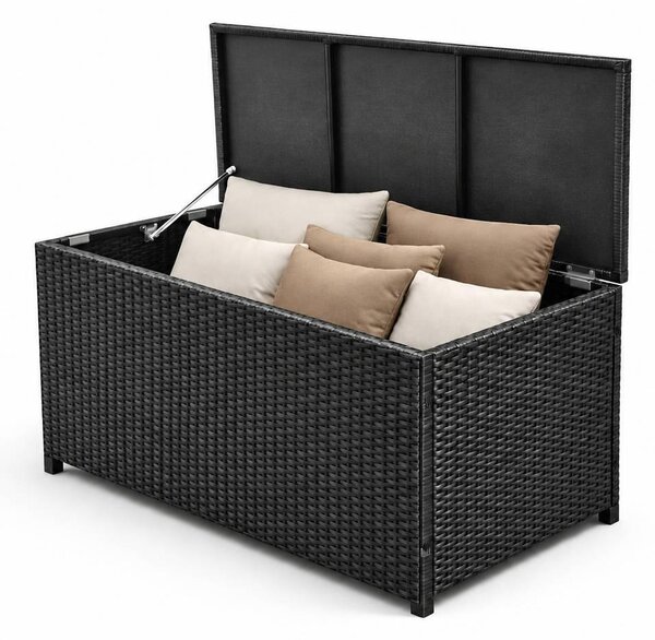 Contenitore per cuscini in polyrattan da 300 litri - Contenitore per cuscini da giardino, balcone e terrazza - Nero