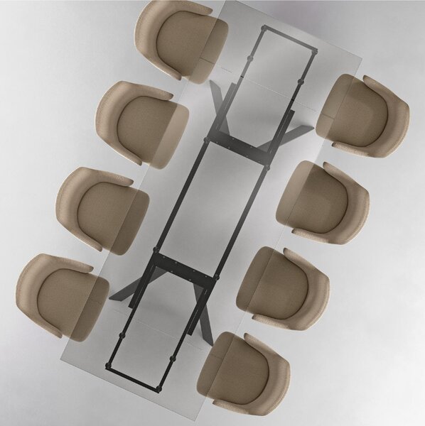 Tavolo Allungabile, In Vetro Temperato ad alto spessore 1 cm, SMOKEY Dimensioni 90x160 Max 240 x h 76 cm, peso kg 85 Fino a 10 persone Top Trasparente