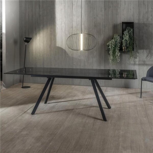 Tavolo Allungabile, In Vetro Temperato ad alto spessore 1 cm, SMOKEY Dimensioni 90x160 Max 240 x h 76 cm, peso kg 85 Fino a 10 persone Top nero fum�