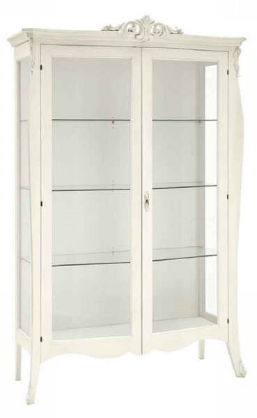 MOBILI 2G - VETRINA IN LEGNO CLASSICA SHABBY 2 PORTE BIANCO 130X50X212