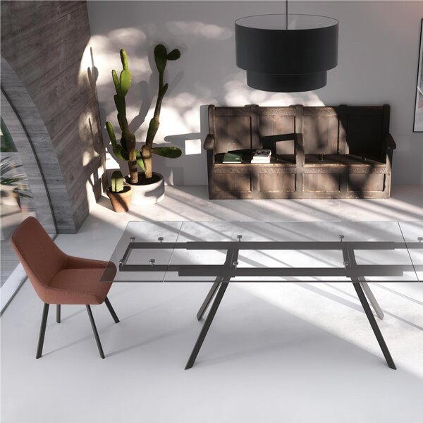 Tavolo Allungabile, In Vetro Temperato ad alto spessore 1 cm, SMOKEY Dimensioni 90x160 Max 240 x h 76 cm, peso kg 85 Fino a 10 persone Top Trasparente