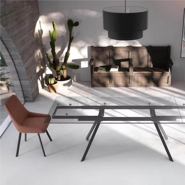 Tavolo Allungabile, In Vetro Temperato ad alto spessore 1 cm, SMOKEY Dimensioni 90x160 Max 240 x h 76 cm, peso kg 85 Fino a 10 persone Top Trasparente