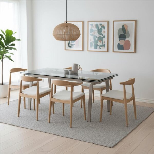 Tavolo Allungabile, In Vetro Temperato ad alto spessore 1 cm, TOMMY Dimensioni 90x140 Max 200 x h 76 cm, peso kg 63 Fino a 8 persone Top Trasparente