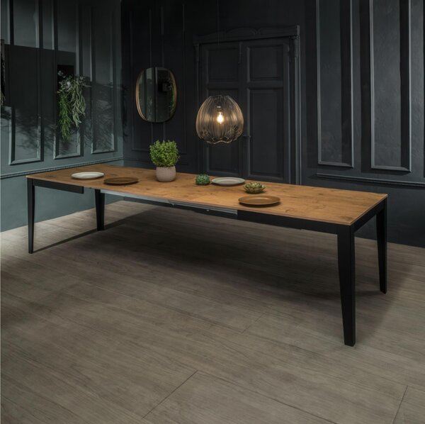 Tavolo Allungabile, Top in melaminico rovere BIG Dimensioni 80x130 Max 290 x h 76 cm, peso kg 68 Fino a 12 persone , Gambe bianche, Top marmo rovere