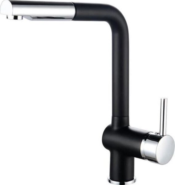 Rubinetto da cucina Edouard Rousseau MATSOUKO, cromato/nero, soffione estraibile, tubo flessibile in acciaio inox da 1,50 m, cartuccia in Vetroceramica da 40 mm