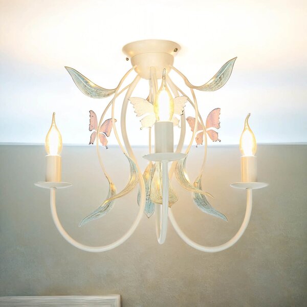 Plafoniera floreale "Summer" bianco rosa metallo 3 luci soffitto soggiorno camera da letto corridoio