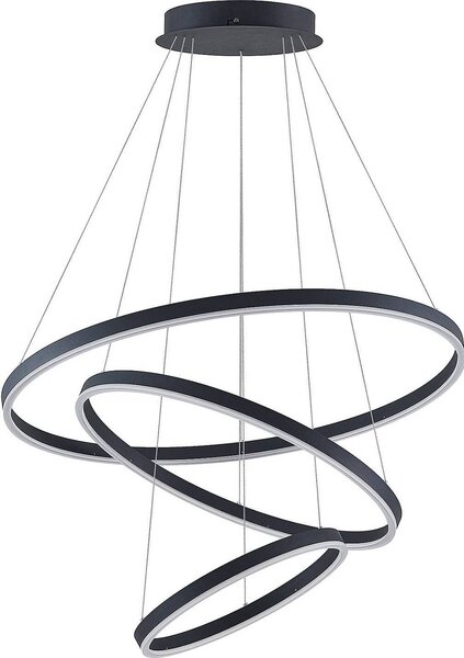 Arcchio LED a sospensione Albiona, nero, 3 anelli, Ø 80 cm