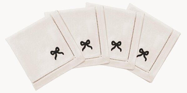 Set di 4 tovaglioli ricamati a mano Bow