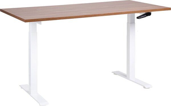 BELIANI Scrivania regolabile in altezza legno scuro struttura in acciaio bianco 160 x 72 cm regolazione manuale in altezza scrivania moderna per ufficio