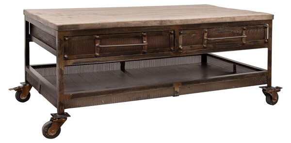 MASSIVMOEBEL24 | tavolino da salotto in legno di Mango 110x60x50 marrone laccato HEAVY INDUSTRY #222