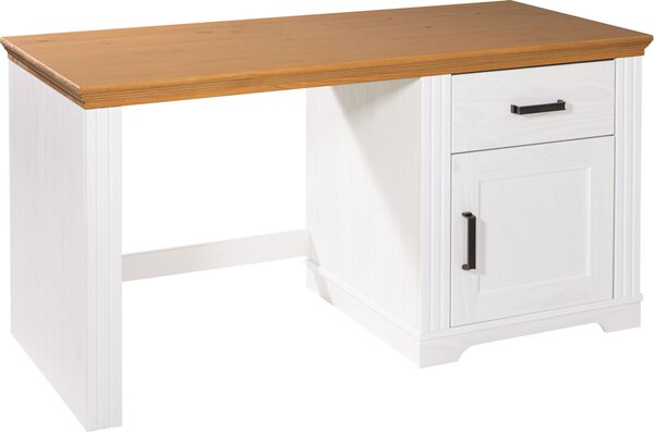 Scrivania Inter Link Maluna in legno massello di pino, bianco/rovere Colori