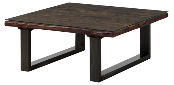MASSIVMOEBEL24 | Tavolino da salotto in legno riciclato / ferro 100x100x42 laccato marrone SEVILLA #28