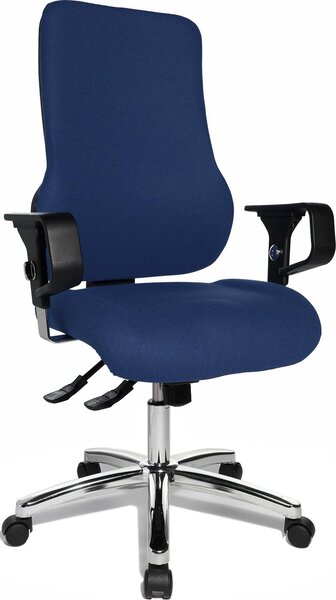 Topstar Sitness 55 con braccioli regolabili in altezza, sedia da ufficio, sedia girevole da scrivania, blu scuro