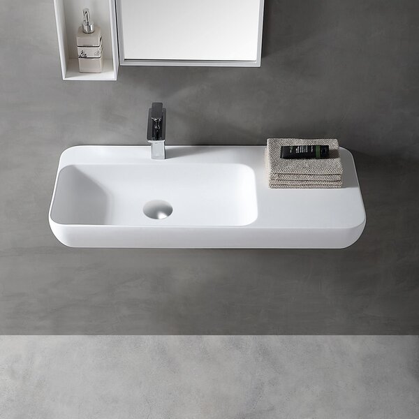 Lavabo a parete Lavabo da appoggio TWG202 - Fusione minerale - Bianco opaco - 90 x 40 x 12 cm