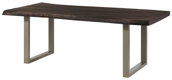MASSIVMOEBEL24 | FREEFORM 5 tavolo da pranzo in legno di mango - verniciato grigio / gambe in ferro U argento matt 200x100