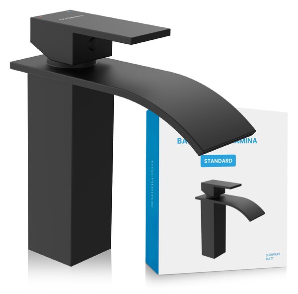 Miscelatore da bagno Tamina - nero opaco | Miscelatore da bagno a cascata dal design classico - rubinetto per lavabo da appoggio