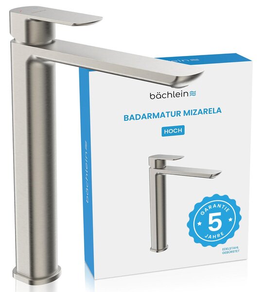 Rubinetto da bagno Mizarela alto - Acciaio inossidabile spazzolato | Rubinetto da bagno alto dal design classico - Rubinetto per lavabo da appoggio