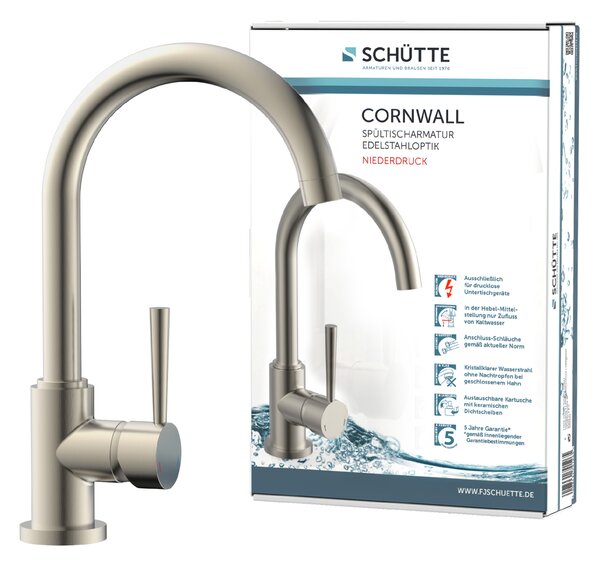 Miscelatore per lavello SCHÜTTE bocca rotonda CORNWALL acciaio inox a bassa pressione
