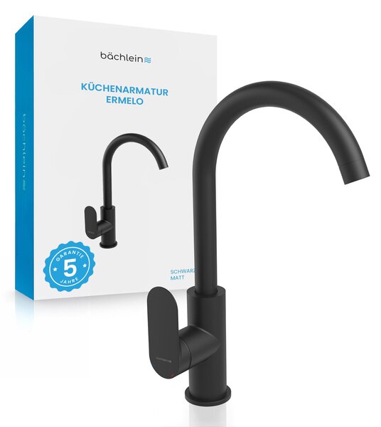 Miscelatore universale per cucina Bächlein nero opaco - miscelatore per lavello con bocca girevole a 360°, rubinetto per cucina moderna