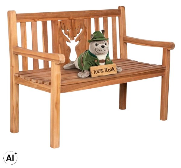 Panchina da giardino in teak 120 cm con schienale decorato – solida, resistente alle intemperie, intramontabile